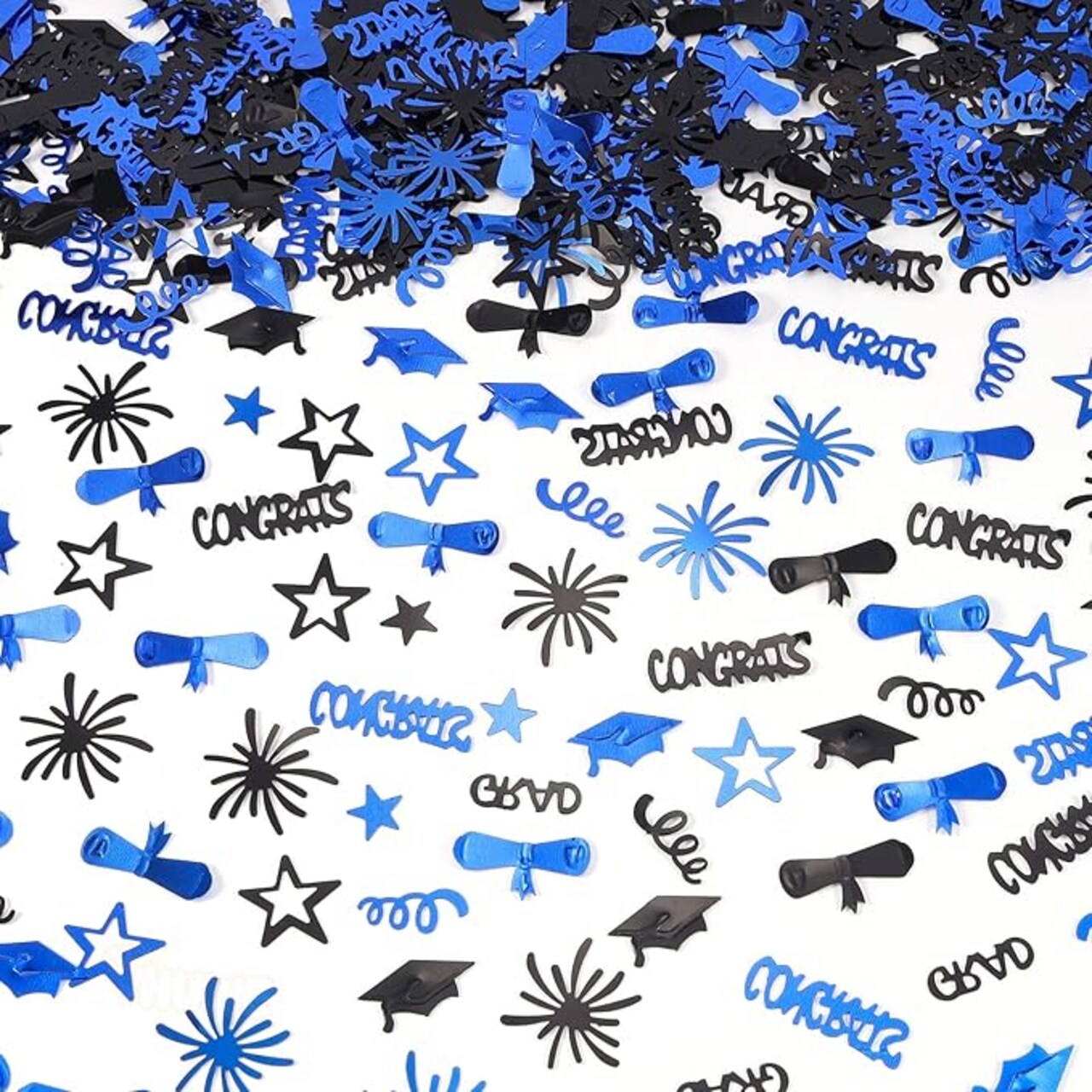 Blue and Black Graduation Confetti 2026 – Congrats Grad Table Scatter Decorations – Multi-Shape Glitter Confetti for Class of 2026 Graduation Party, Senior Night & College Commencement Decor